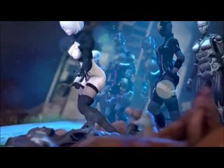 porno hentai nier automata 2b caught and fucked by a crowd of hundreds of cyborgs